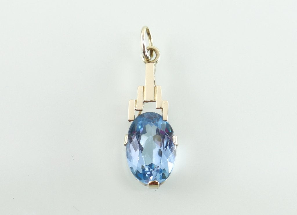 Art Deco gouden hanger blauwe spinel, Sieraden, Tassen en Uiterlijk, Antieke sieraden, Ophalen of Verzenden, Goud, Hanger, Met edelsteen