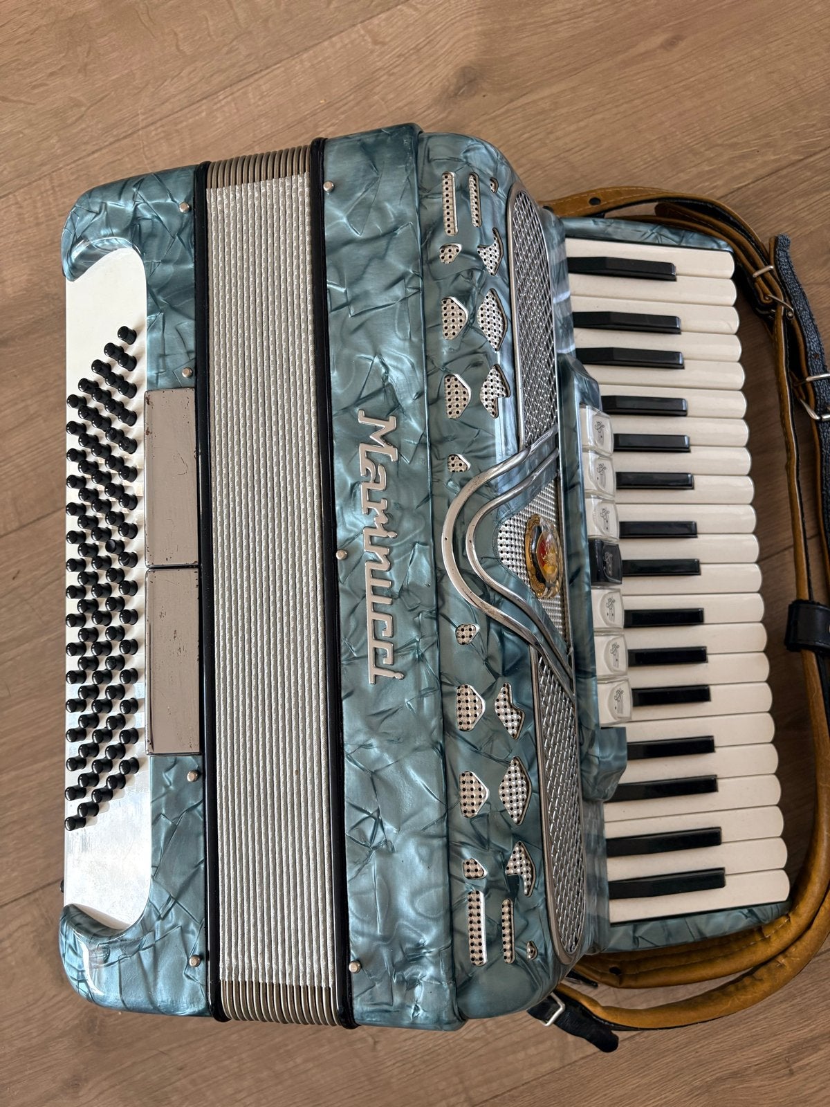 Marinucci 80 bas met originele koffer en riemen, Muziek en Instrumenten, Ophalen, Gebruikt, Overige formaten, Toetsaccordeon