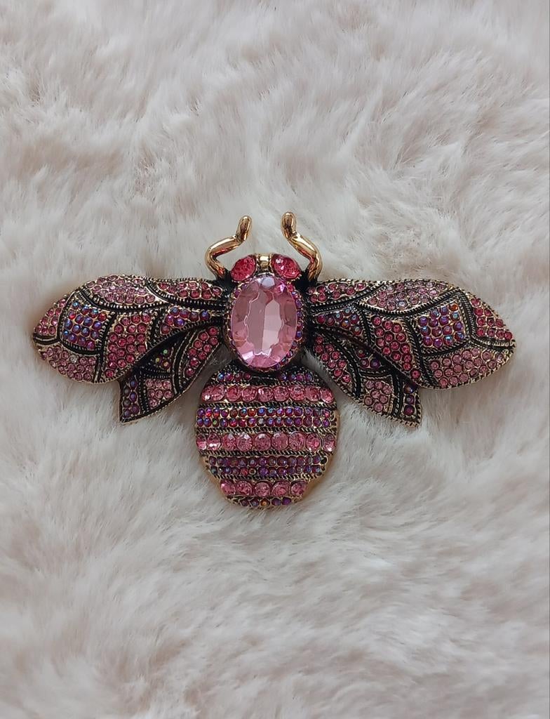 Roze Broche Bij met Strass, Overige materialen, Nieuw, Ophalen of Verzenden, Roze