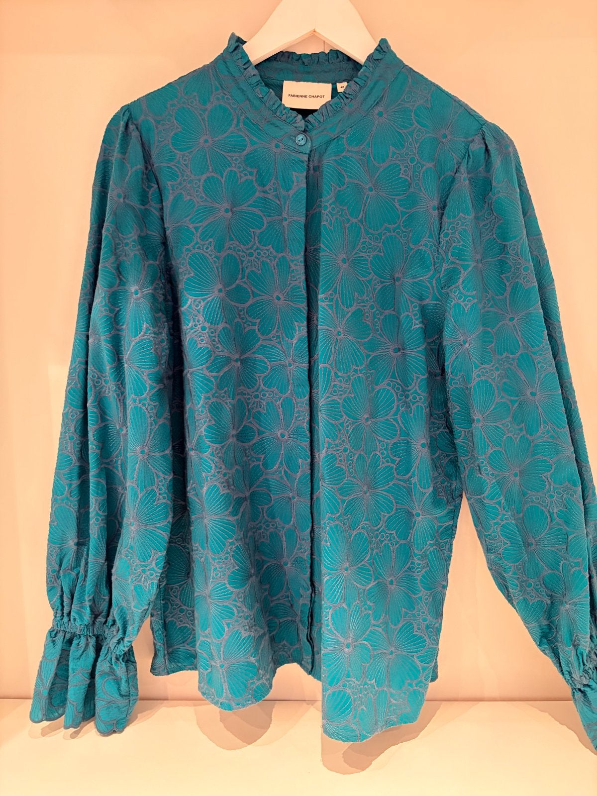 Fabienne Chapot Blouse - Blauw/Groen met bloemen, Maat 42, Ophalen of Verzenden, Zo goed als nieuw, Maat 42/44 (L), Blauw