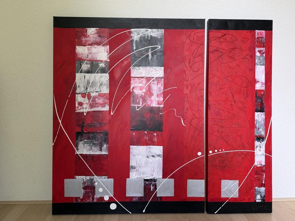 schilderij 2 luik rood/zwart, Huis en Inrichting, Ophalen, Gebruikt, Oorspronkelijke maker, Schilderij
