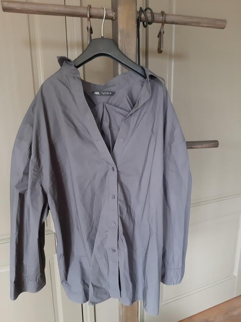 Zara antraciet/grijze oversized katoenen blouse - Maat L, Zara, Maat 42/44 (L), Ophalen of Verzenden, Grijs