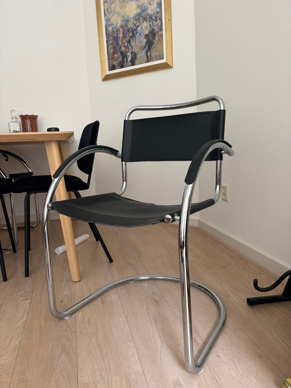 Vintage leren buisframe stoelen (set van 2), Ophalen, Gebruikt, Twee, Zwart