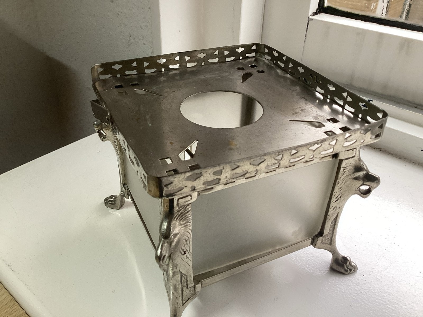Antiek Theelicht met Brandertje - 12,5 x 12,5 x 11 cm, Ophalen of Verzenden