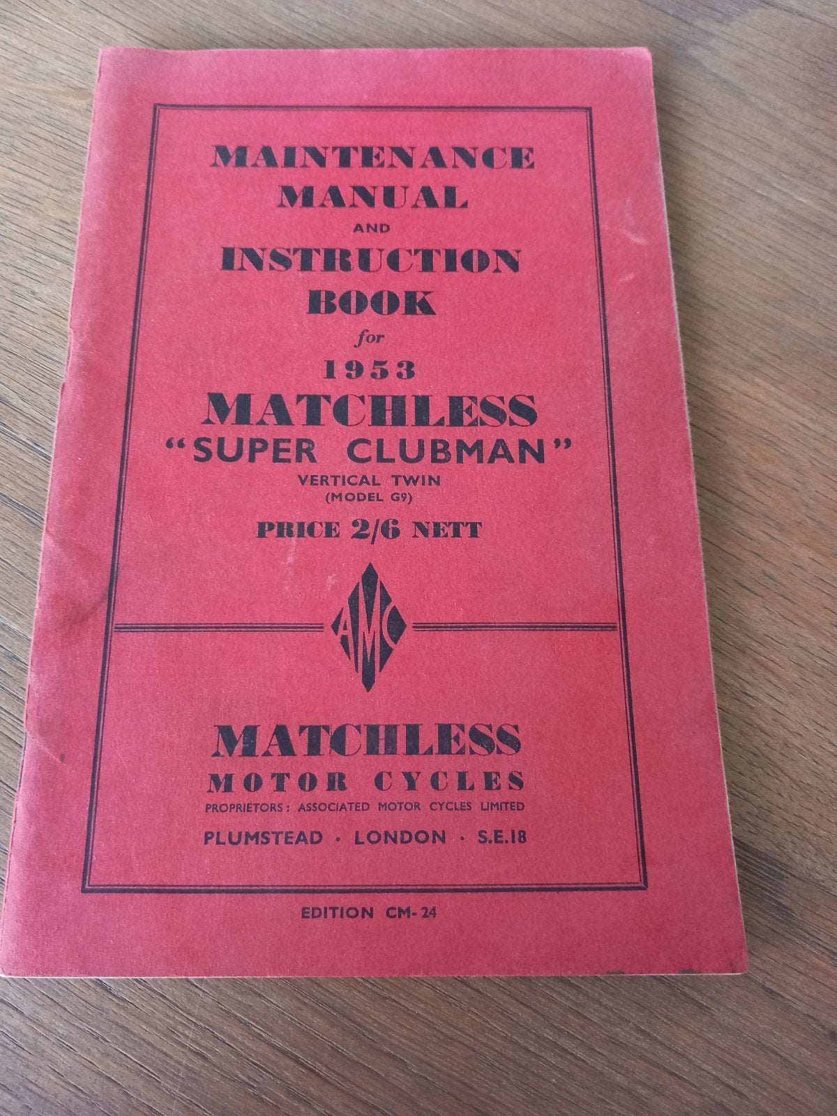 Matchless Super Clubman onderhoudsboek 1953, Ophalen of Verzenden