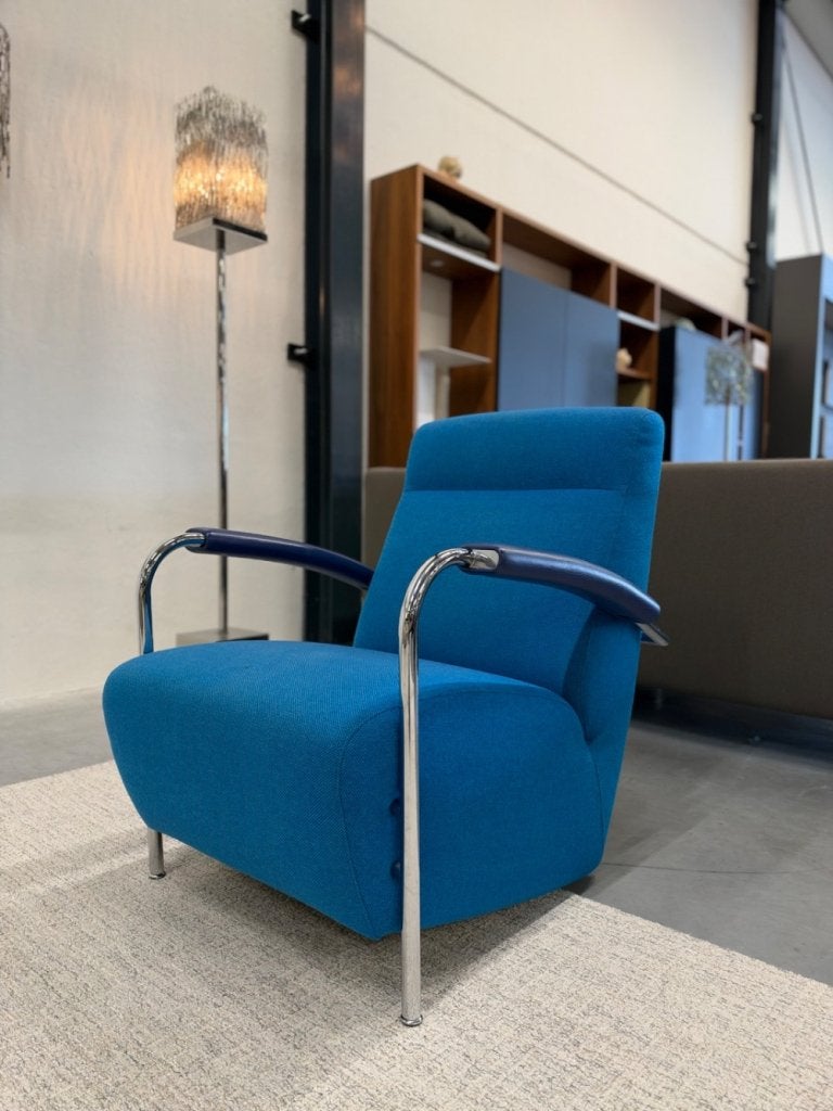 Als nieuw Leolux Scylla hoog Blauw stof Design stoel, Leolux, Info@leolux.nl, 75 tot 100 cm, Ophalen of Verzenden