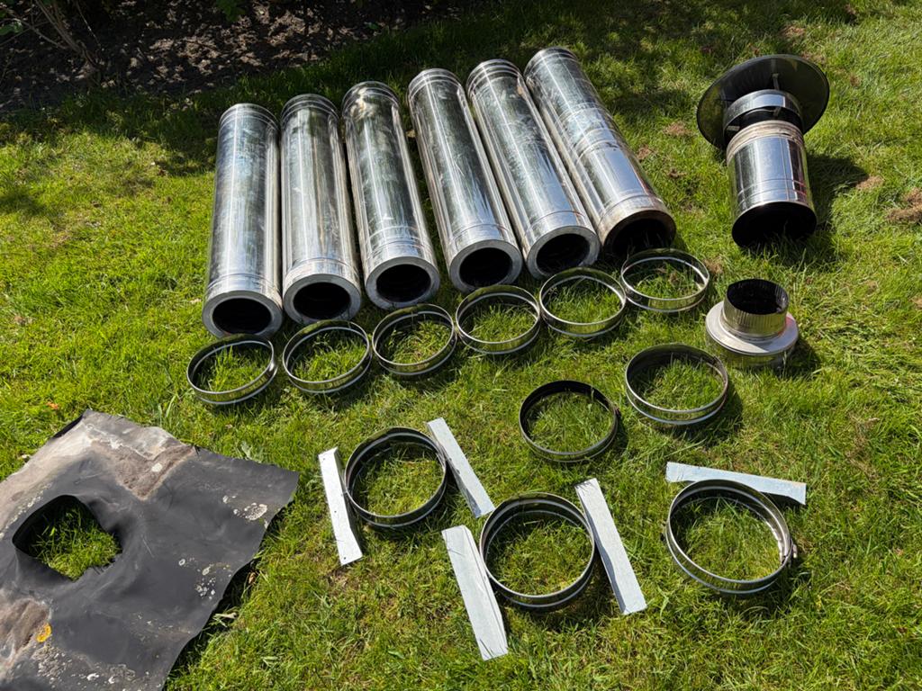Isoduct Rookkanaal 150/220 Dubbelwandig RVS Kachelpijp Set, Ophalen, Gebruikt, Rvs, Minder dan 2 meter