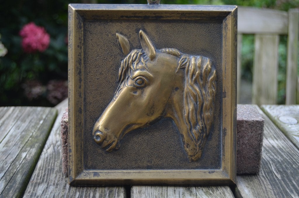 Mooie koperen plaquette van een paardenhoofd., Ophalen of Verzenden, Koper