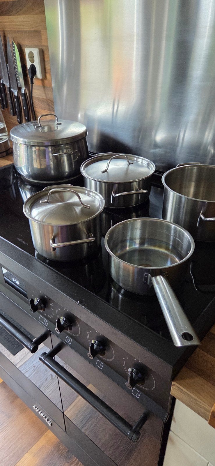 5 delig fissler pannenset, Ophalen of Verzenden, Gebruikt, Rvs, Pannenset