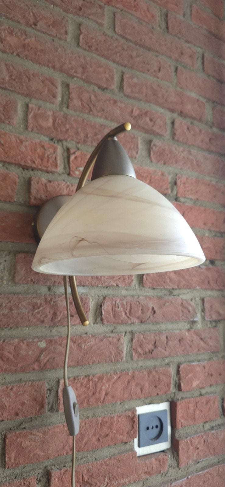 Steinhauer vintage wandlamp 3302BR – glazen kap – brons/mess, Ophalen, Gebruikt, Glas