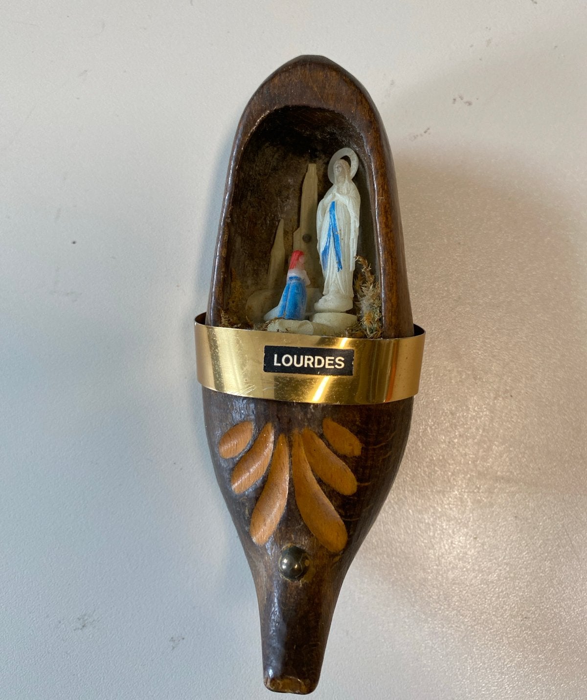 Vintage Lourdes Klompje met Maria Beeldje, Antiek en Kunst, Antiek | Religie, Ophalen of Verzenden