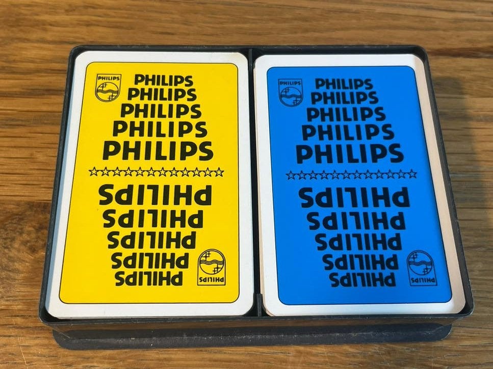 Vintage Philips speelkaarten blauw + geel originele cassette, Verzenden, Gebruikt, Kwartet(ten)