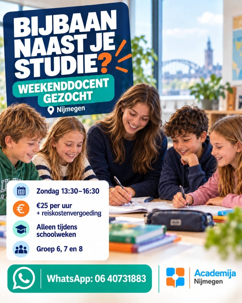 Weekenddocent GEZOCHT in Nijmegen (Bijles), Vacatures, Starter, Overige niveaus, Tot en met 24 uur, Geschikt als bijbaan