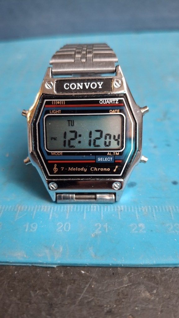 Convoy 7 Melody Alarm LCD Digitaal Horloge vintage jaren 80, Sieraden, Tassen en Uiterlijk, Horloges | Heren, Overige merken, Staal