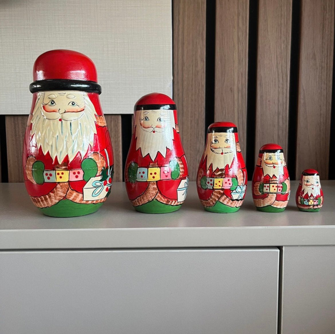 Houten kerstman matroesjka - 5 deling, Ophalen of Verzenden, Zo goed als nieuw
