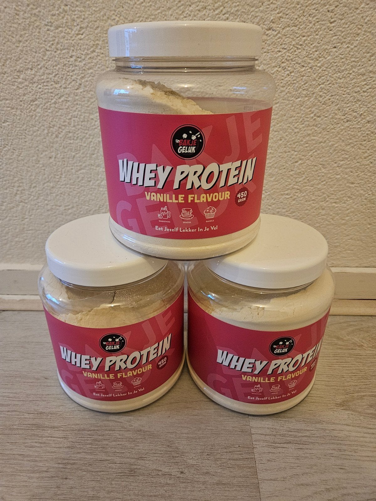 Bakje Geluk Whey Proteïne Vanille - 3 potten, Sport en Fitness, Ophalen of Verzenden
