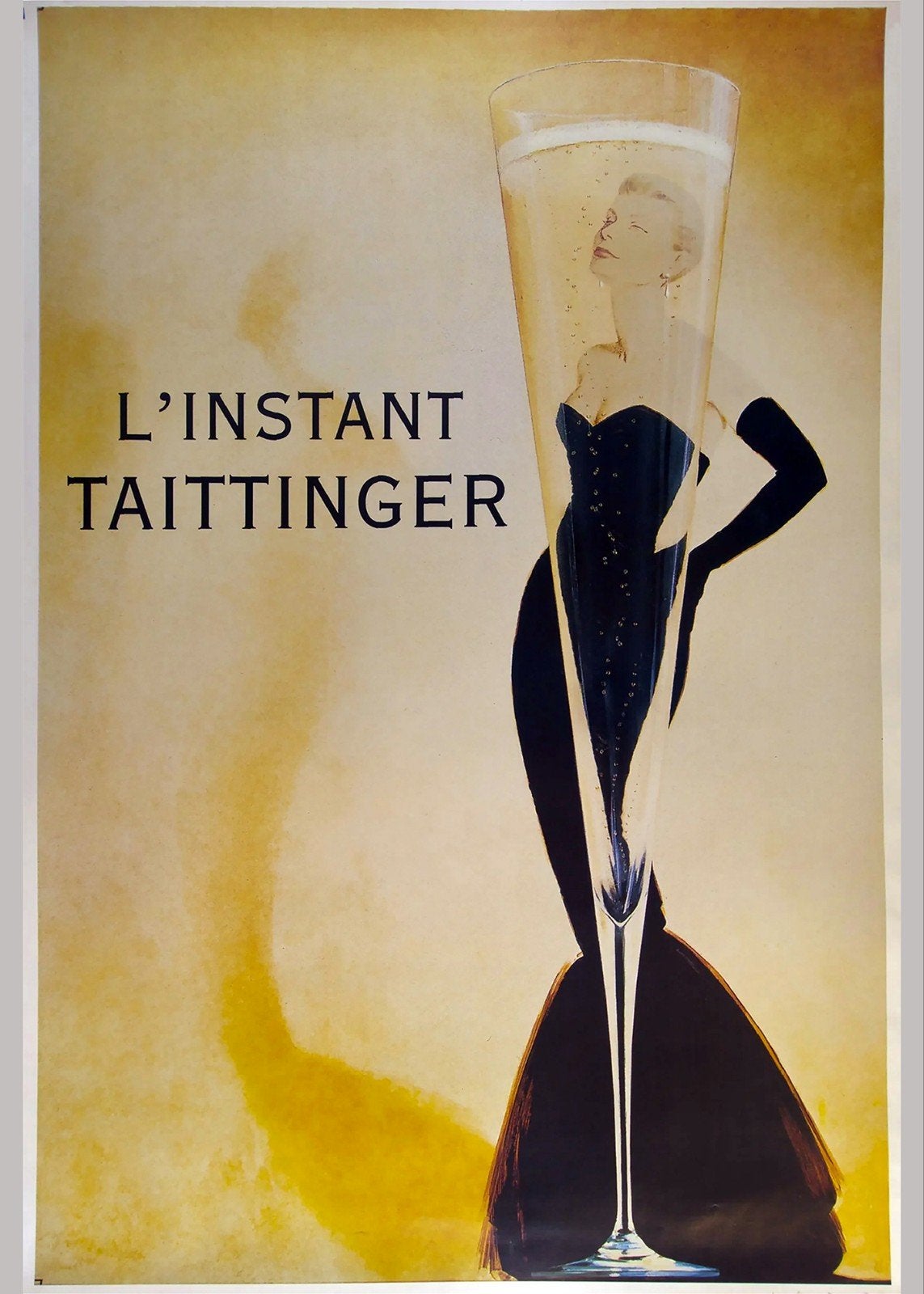 Vintage Taittinger Champagne Reclame Poster, Ophalen of Verzenden, A1 t/m A3, Reclame, Rechthoekig Staand