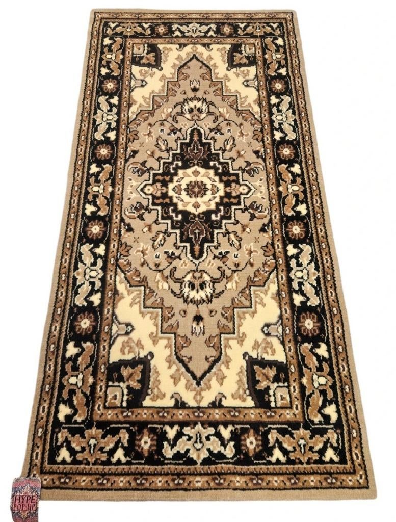 Vintage oosters Heriz vloerkleed medallion beige 74x135cm, Huis en Inrichting, Stoffering | Tapijten en Kleden, Zo goed als nieuw