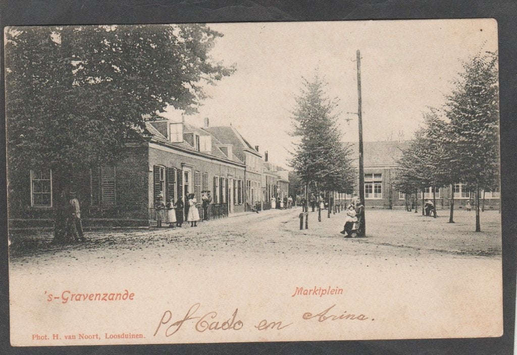 s,gravenzande dorpsgezicht met marktplein, Verzamelen, Verzenden, Voor 1920, Gelopen, Zuid-Holland