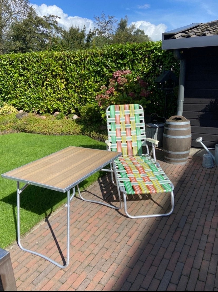 Vintage Tuinset: Klapstoel en Tafel, Tuin en Terras, Ophalen, Gebruikt, Metaal, Inklapbaar