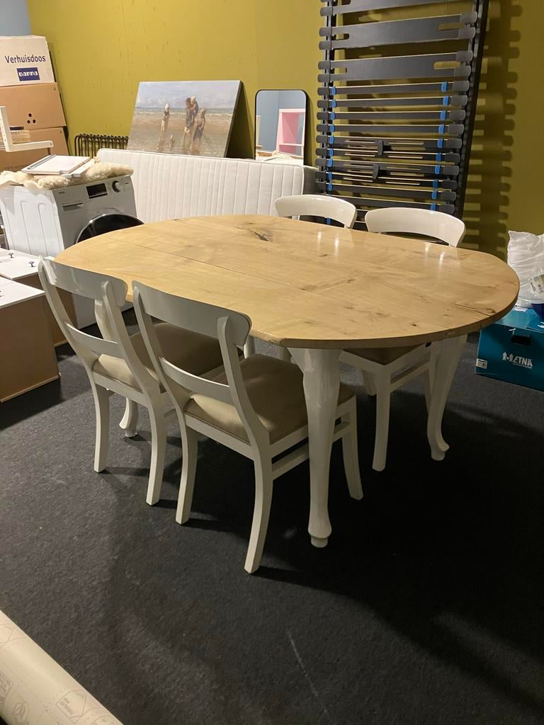 Eikenhouten eettafel met 4 stoelen, Ophalen, Gebruikt, 4 tot 6 stoelen