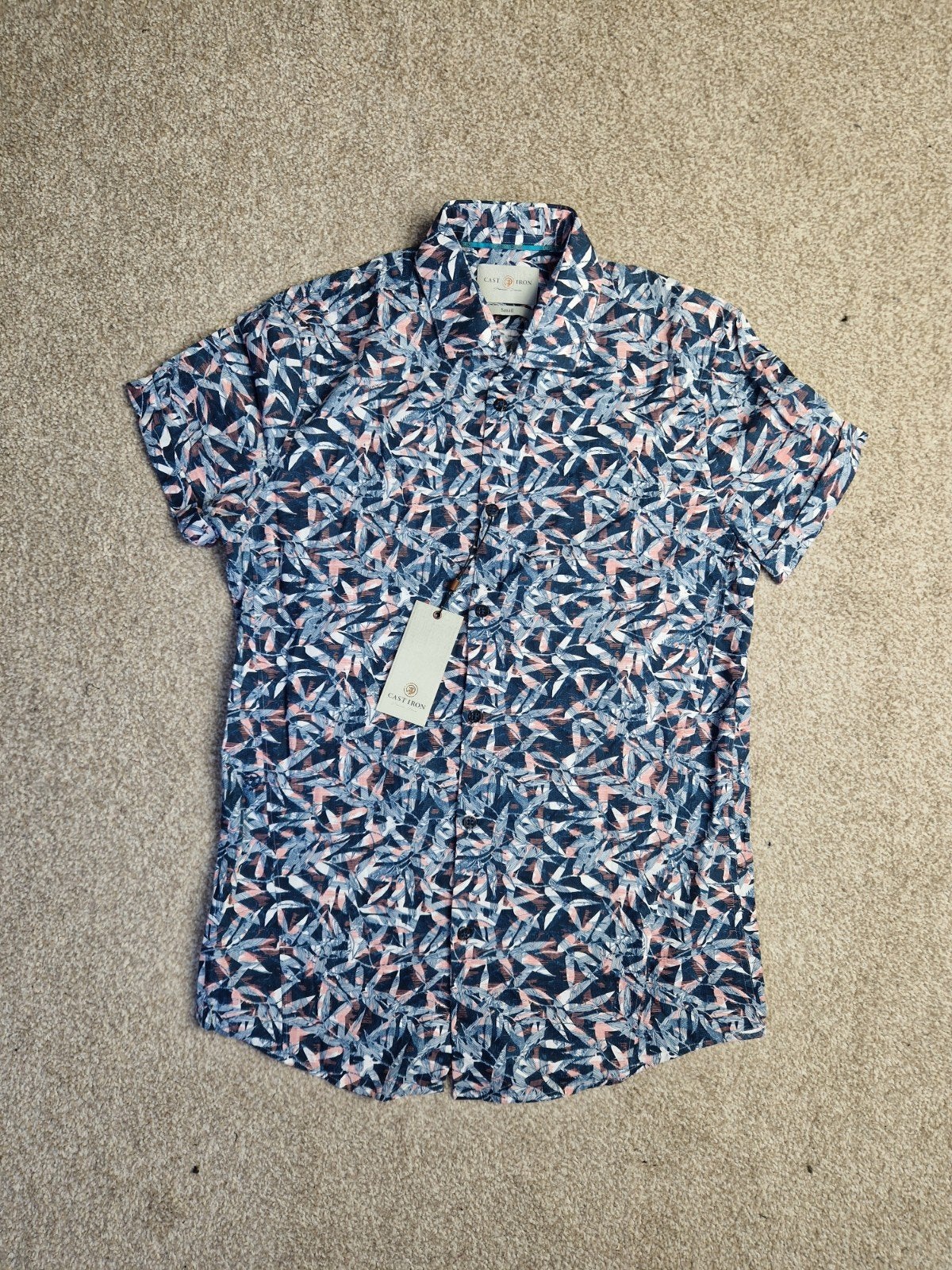 Cast Iron heren overhemd met bladerenprint - Maat S, Blauw, Halswijdte 38 (S) of kleiner, Nieuw, Ophalen of Verzenden