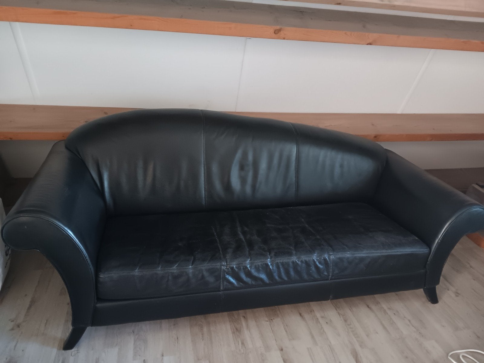 3 sits bank, zwart, rundsleer, Ophalen of Verzenden