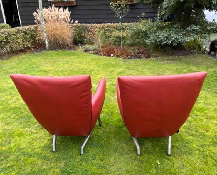 Designstoelen Gerard vd Berg (fauteuil) Label Foxxy, Huis en Inrichting, Stoelen, Zo goed als nieuw, Twee, Leer, Rood, Ophalen