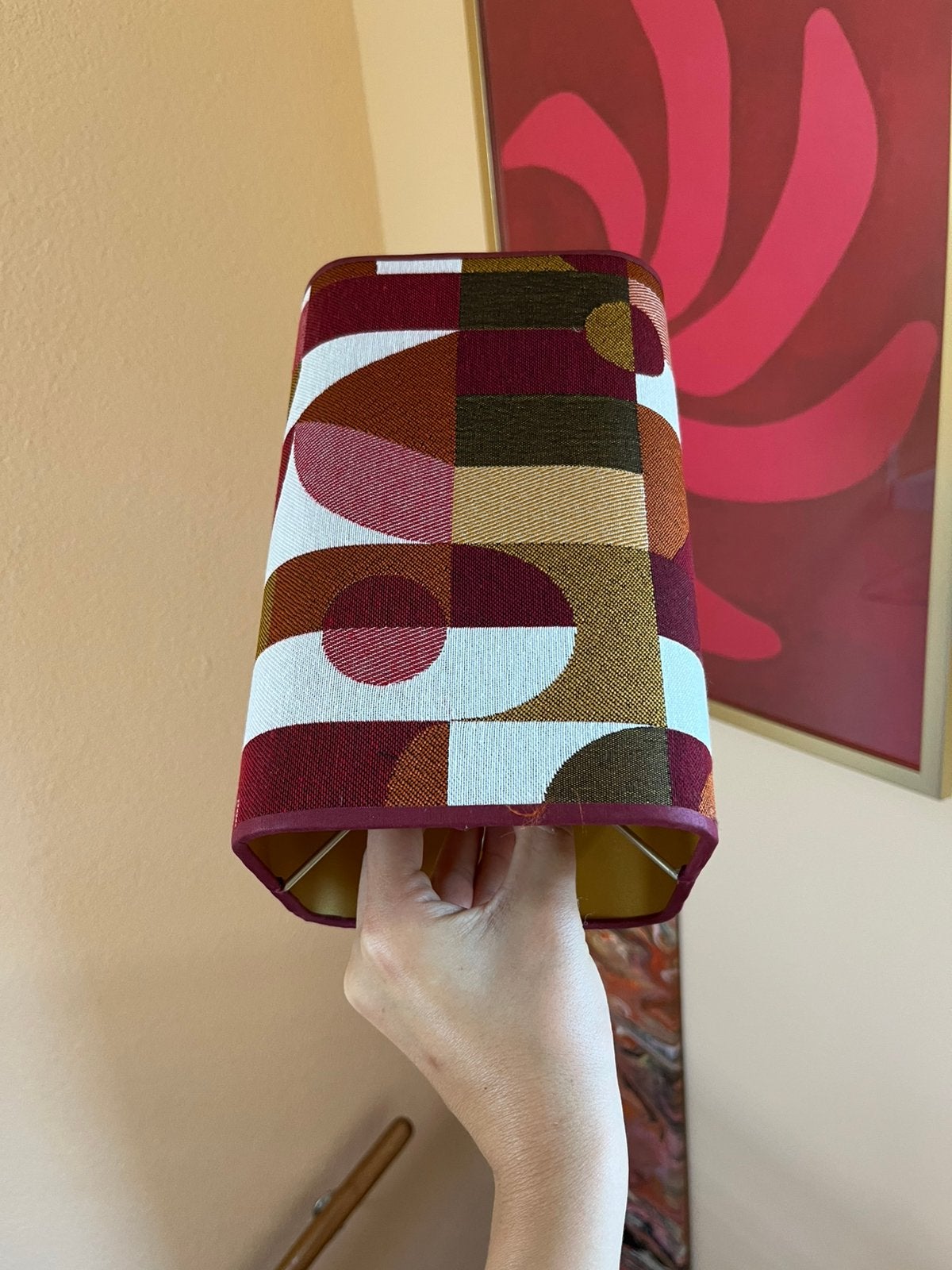 Vierkant lampenkapje e14 burgundy print, Ophalen, Zo goed als nieuw, Vierkant