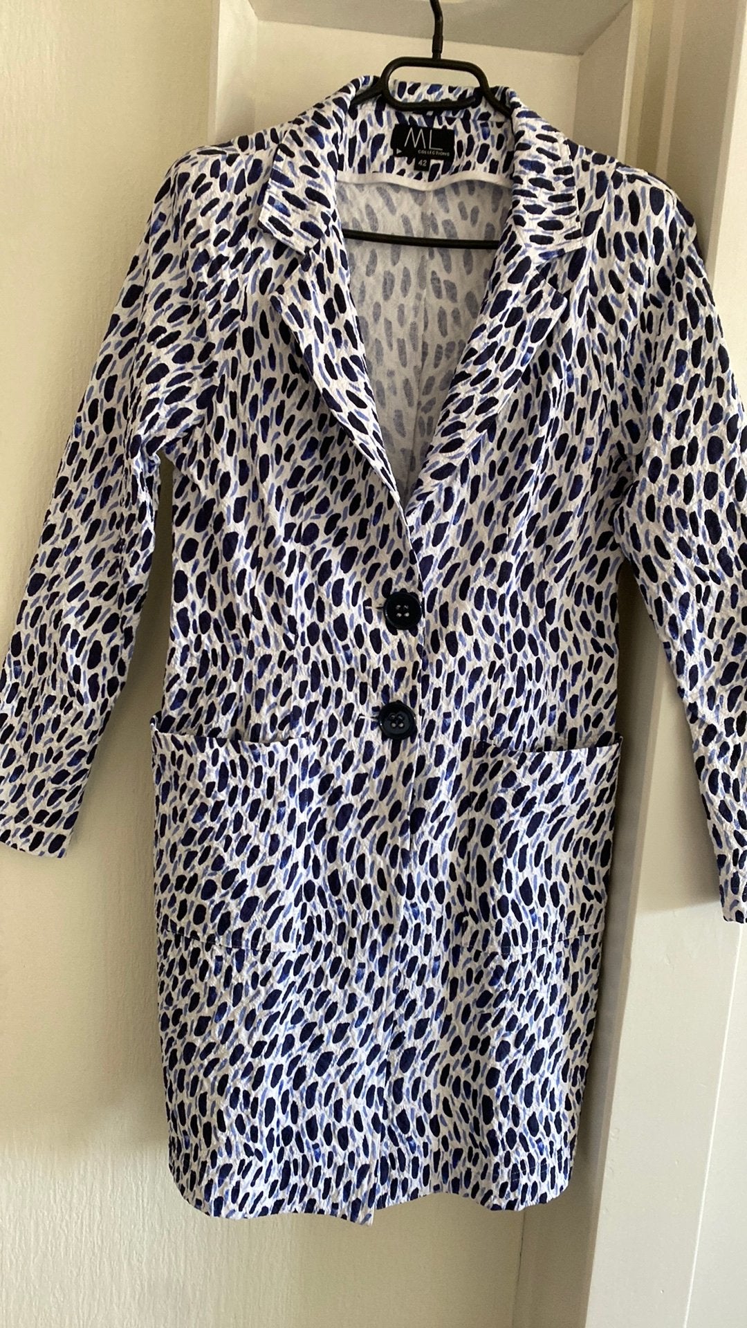 ML collections maat 42 lange blazer, Kleding | Dames, Ophalen of Verzenden, Zo goed als nieuw, Maat 42/44 (L), Blauw