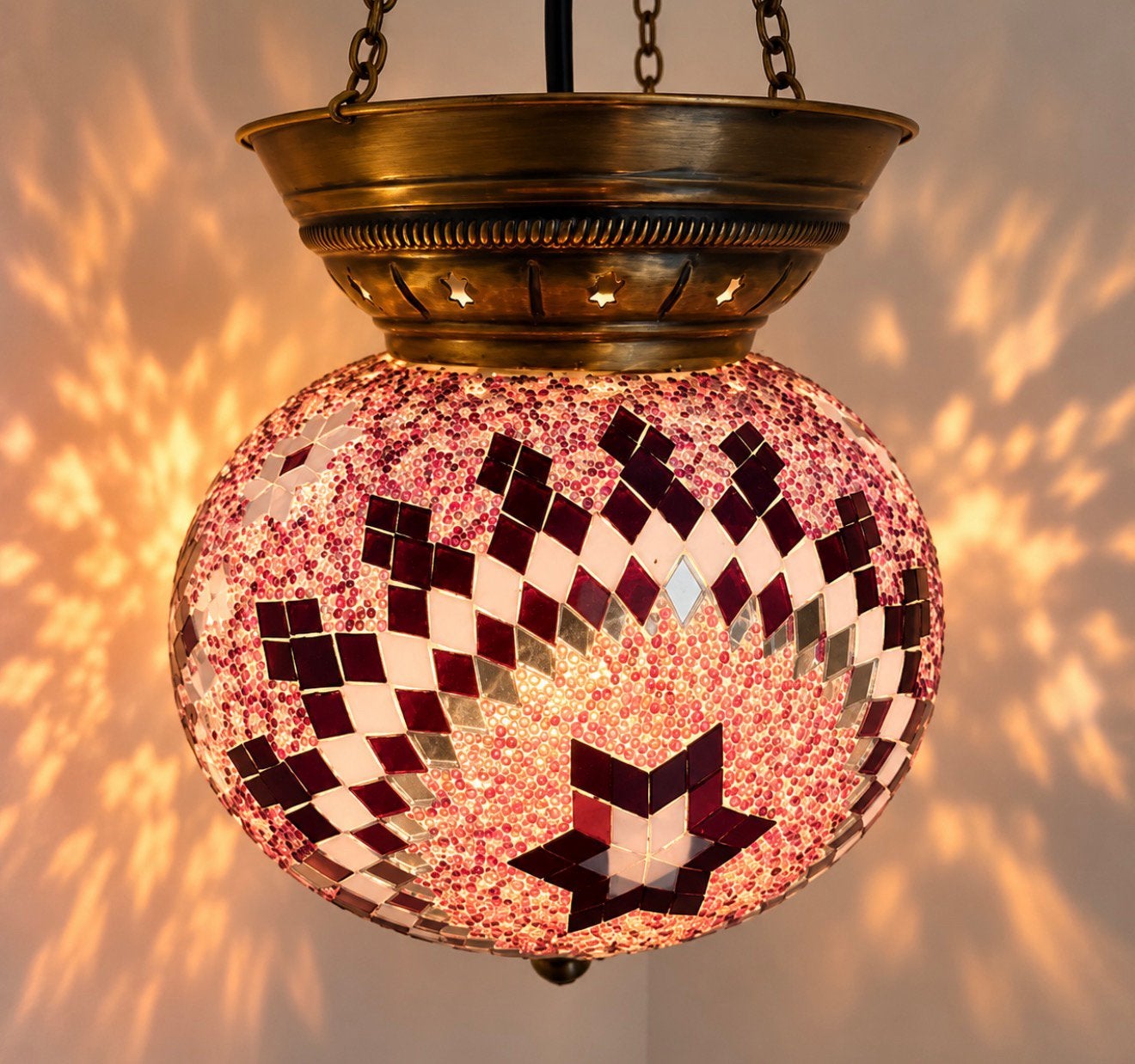Roze mozaïek hanglamp – sfeervolle Oosterse/Turkse stijl, Ophalen of Verzenden, Zo goed als nieuw, Glas