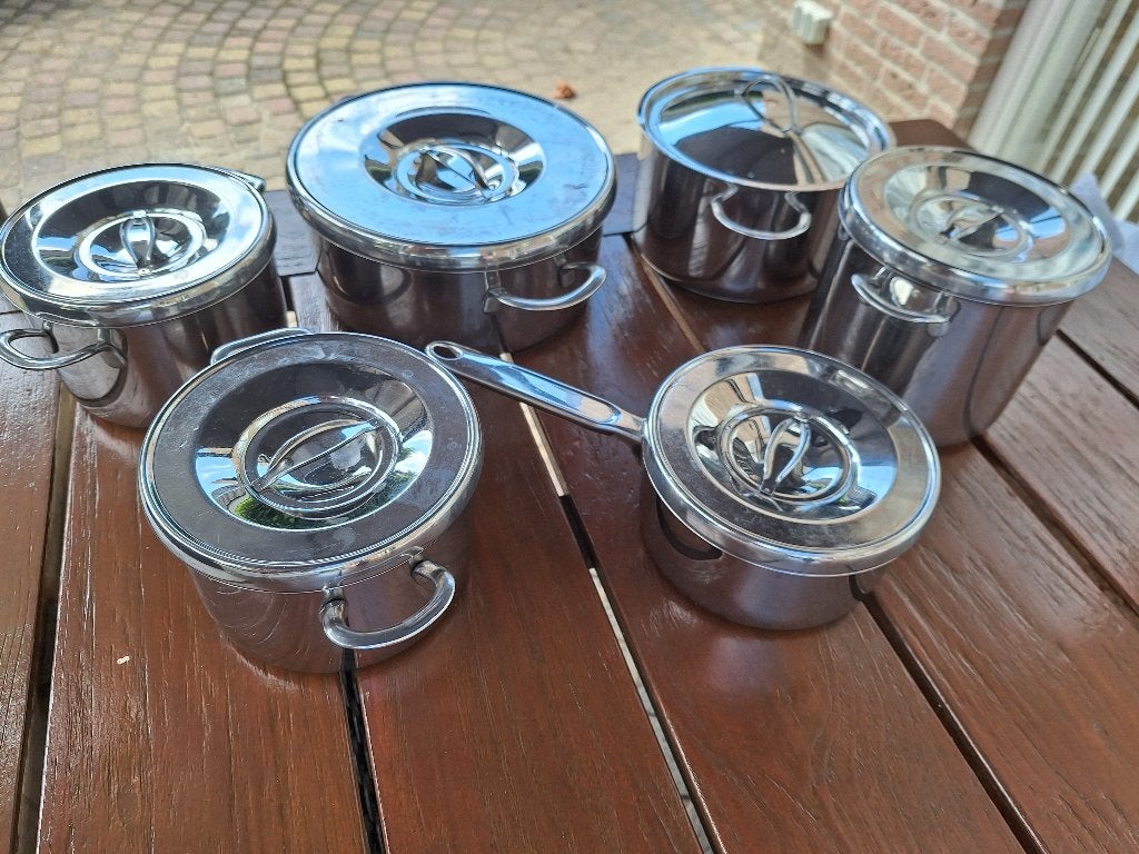 WMF Cromargan RVS 18/10, Pannenset 6-delig. Gas/Electrisch, Huis en Inrichting, Ophalen, Gebruikt, Met handvatten, Pannenset