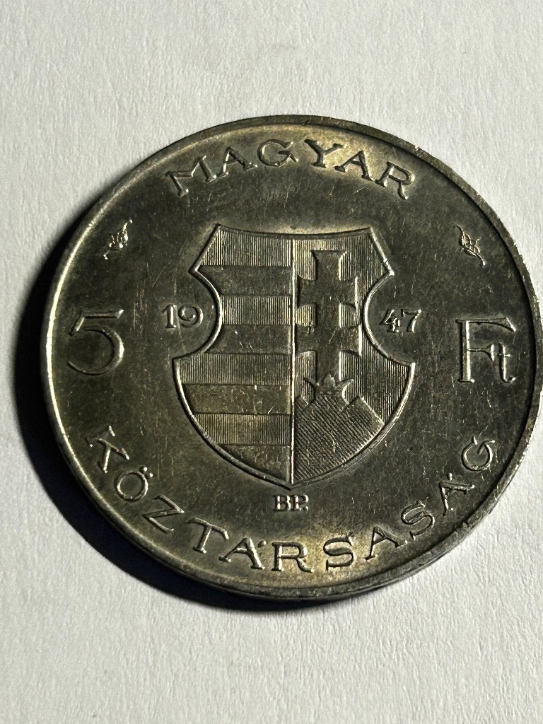 Zilveren 5 Forint 1947 Hongarije Kossuth (Mooi!), Ophalen of Verzenden, Hongarije, Losse munt, Zilver