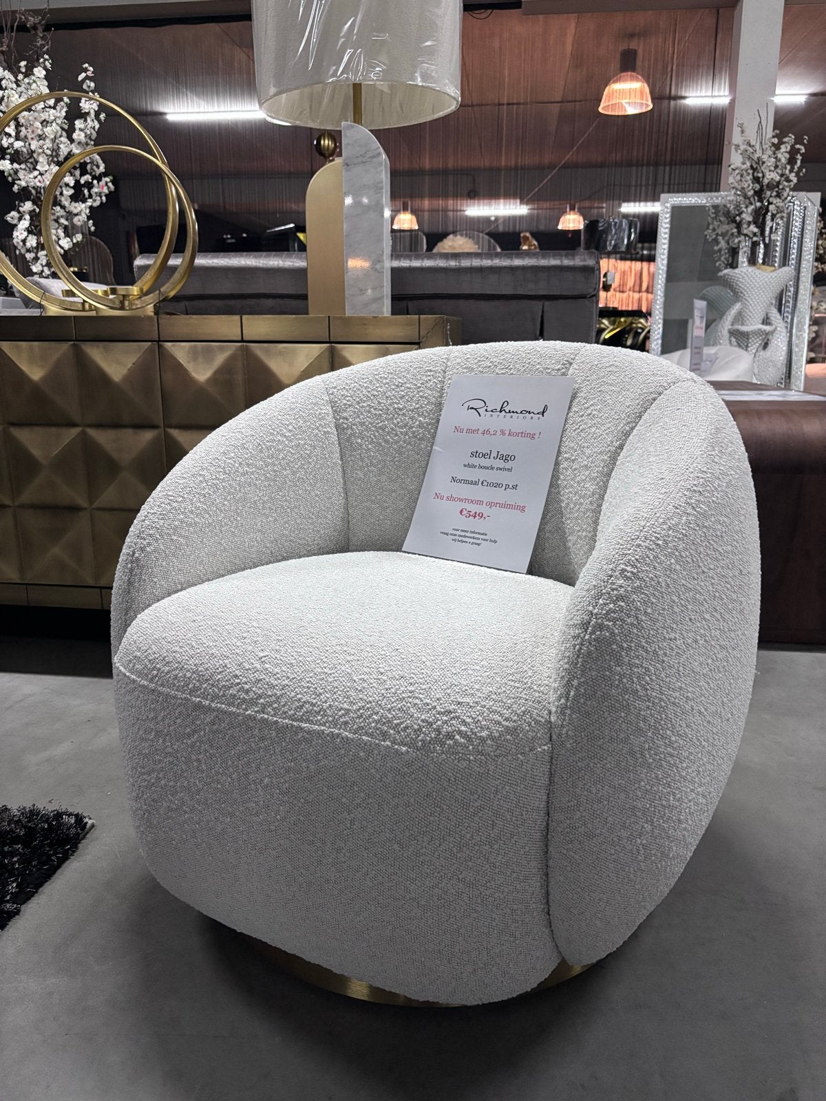 Richmond Interiors Fauteuil Jago - Crème Bouclé, Ophalen of Verzenden, Zo goed als nieuw, Stof, 75 tot 100 cm