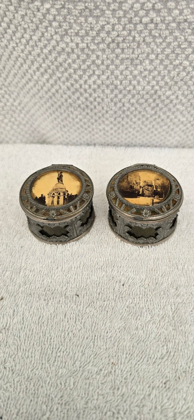 Antieke pillendoosjes met historische afbeeldingen (2 stuks, Ophalen of Verzenden