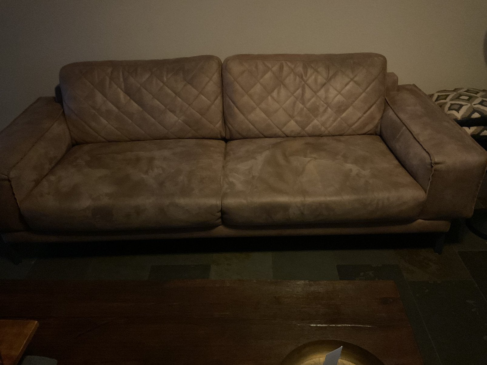 Bank-salontafel -Bijzettafel/krantenbak-schemerlamp, Huis en Inrichting, Ophalen, Gebruikt, Minder dan 75 cm, Driepersoons