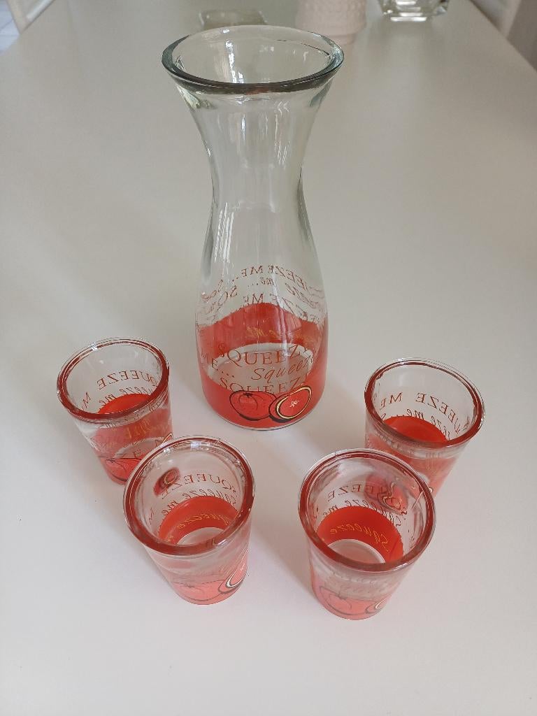 Vintage limonade glaasjes met mooie karaf, Glas of Glazen, Gebruikt, Ophalen of Verzenden, Glas