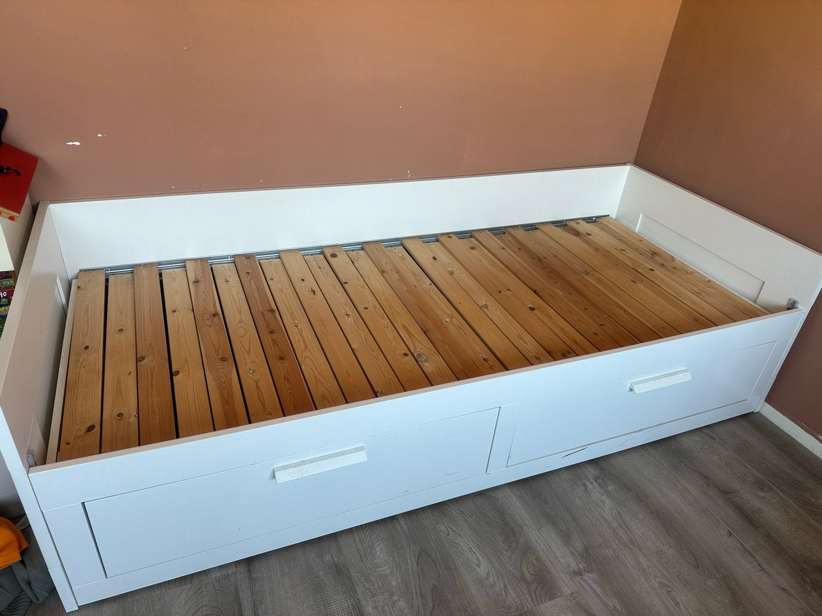 Wit uitschuifbed met lades, Huis en Inrichting, Ophalen, 90 cm, Eenpersoons, Wit