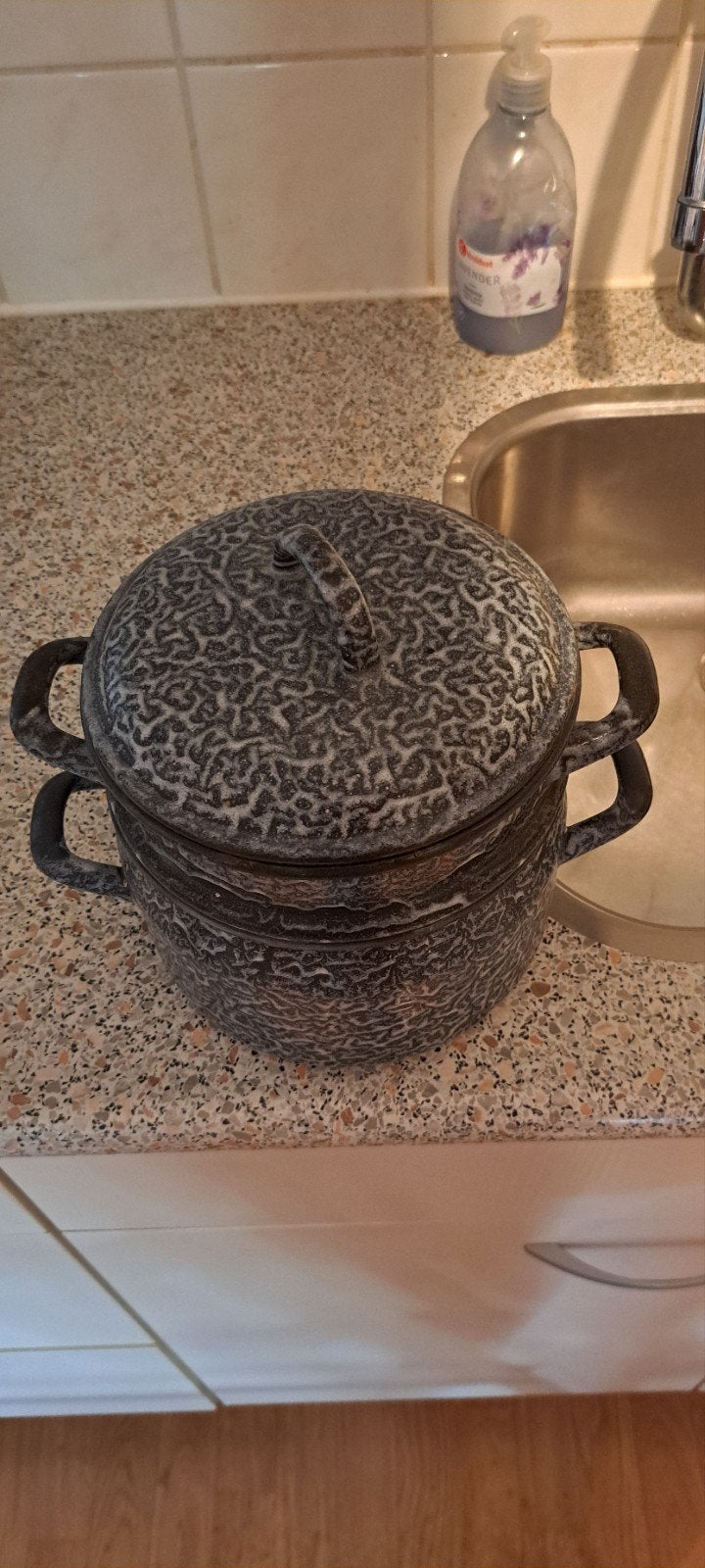 Vintage geëmailleerde stoompan met deksel, Antiek en Kunst, Antiek | Emaille, Ophalen