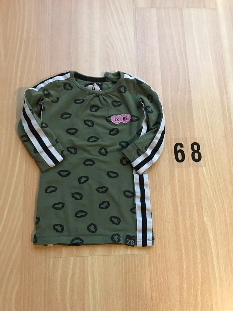 Z8 jurk meisje maat 68 groen met kusjes zgan style: Karina, Kinderen en Baby's, Babykleding | Maat 68, Ophalen of Verzenden, Zo goed als nieuw