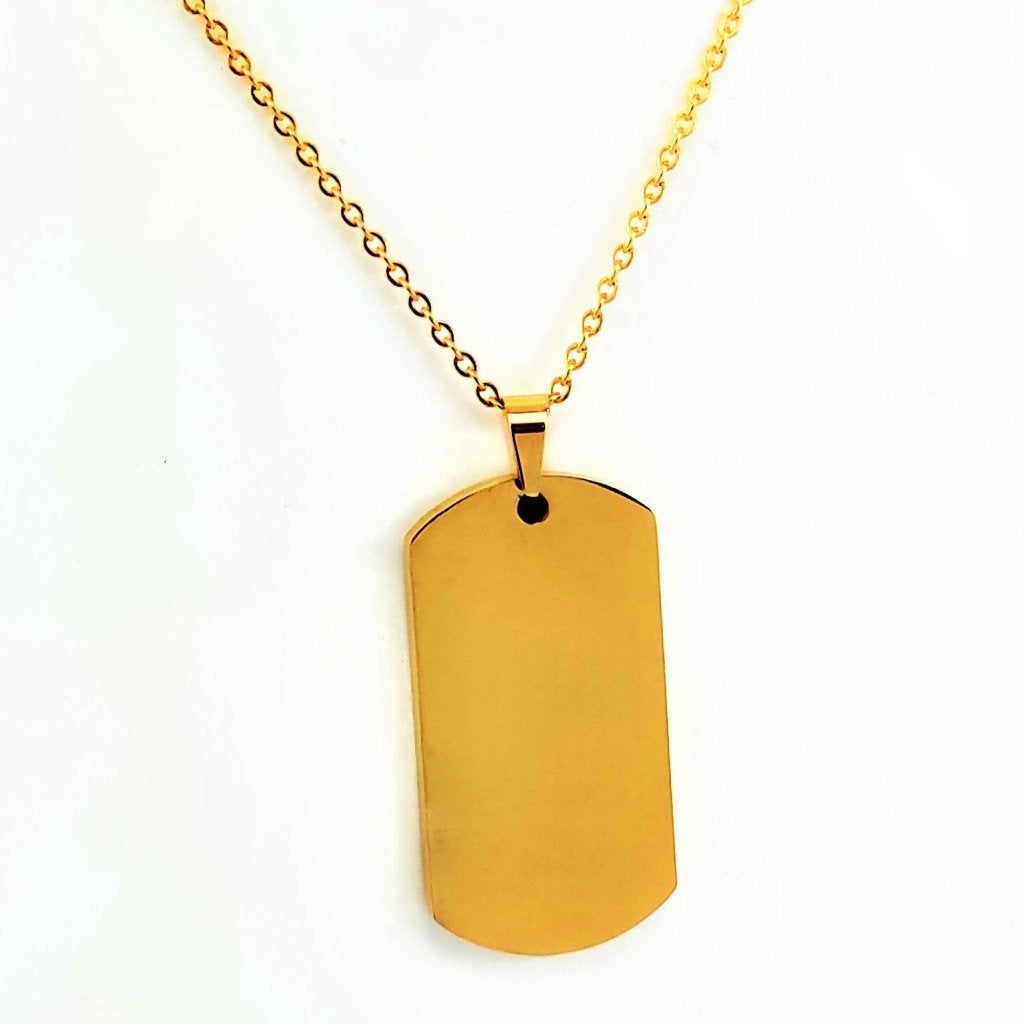 Goudkleurige RVS Kleine Identificatieplaat + Ketting, Met hanger, Overige materialen, Birgitta-Gracht 33, 6465 EL Kerkrade, Nederland