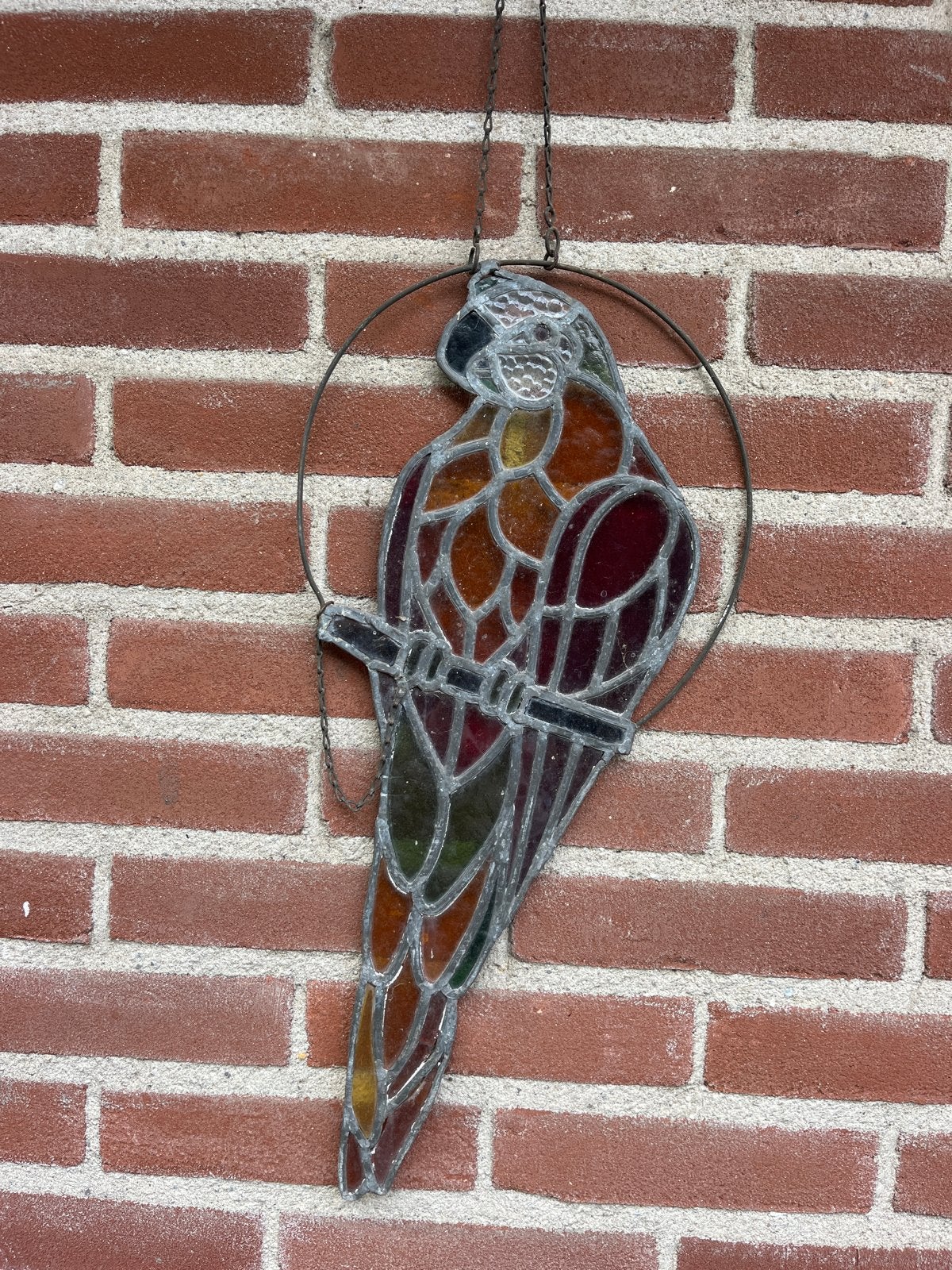 Glas in lood papegaai - Kleurrijk raamhanger, Antiek en Kunst, Antiek | Glas en Kristal, Ophalen