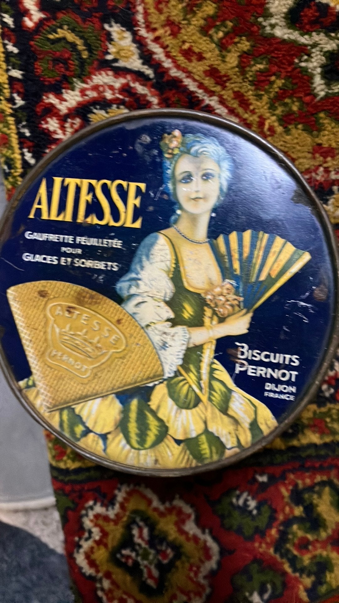 Oud frans blik altesse biscuits pernot dijon Frankrijk, Verzamelen, Blikken, Ophalen of Verzenden, Gebruikt, Koek(jes)