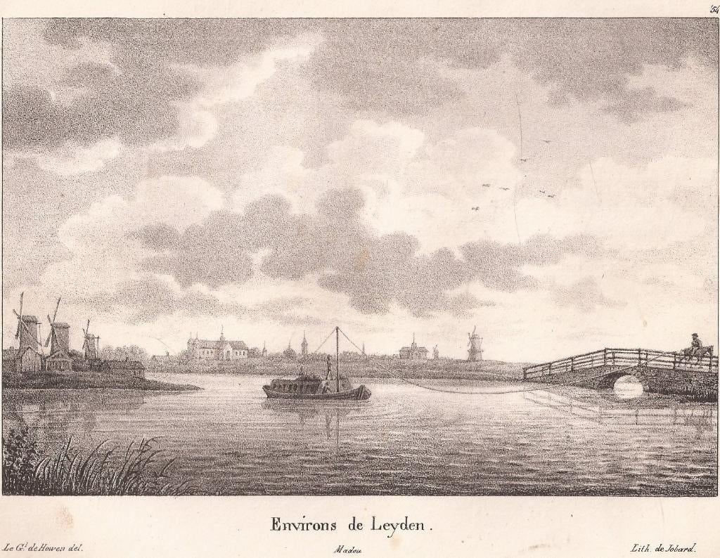 Environs de Leyden Omgeving Leiden met trekschuit, Origineel, 1800 - 1899, Ophalen of Verzenden, 15 cm