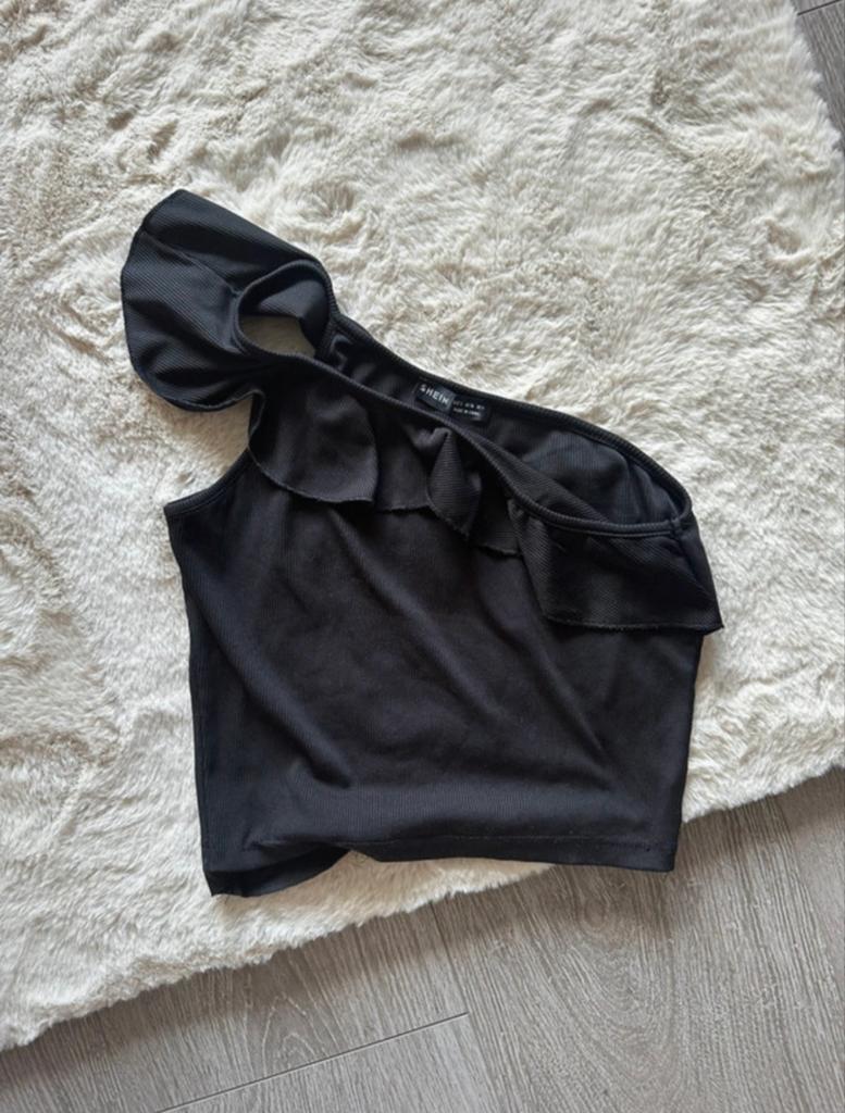 Zwarte Shein One Shoulder Top, Verzenden, Zwart, Gedragen, Maat 36 (S)