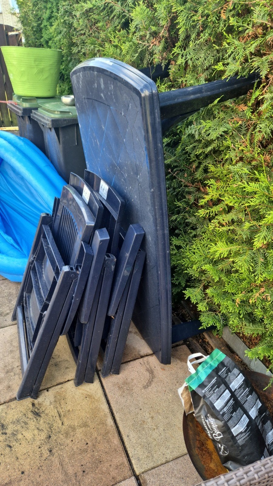 Tuinset:  tafel en stoelen (kunststof), Tuin en Terras, Ophalen, Gebruikt, Kunststof