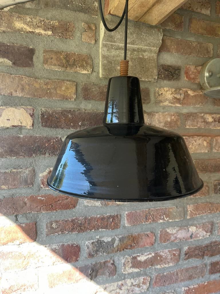 Zwarte geëmailleerde hanglamp - Industriële stijl, Ophalen of Verzenden