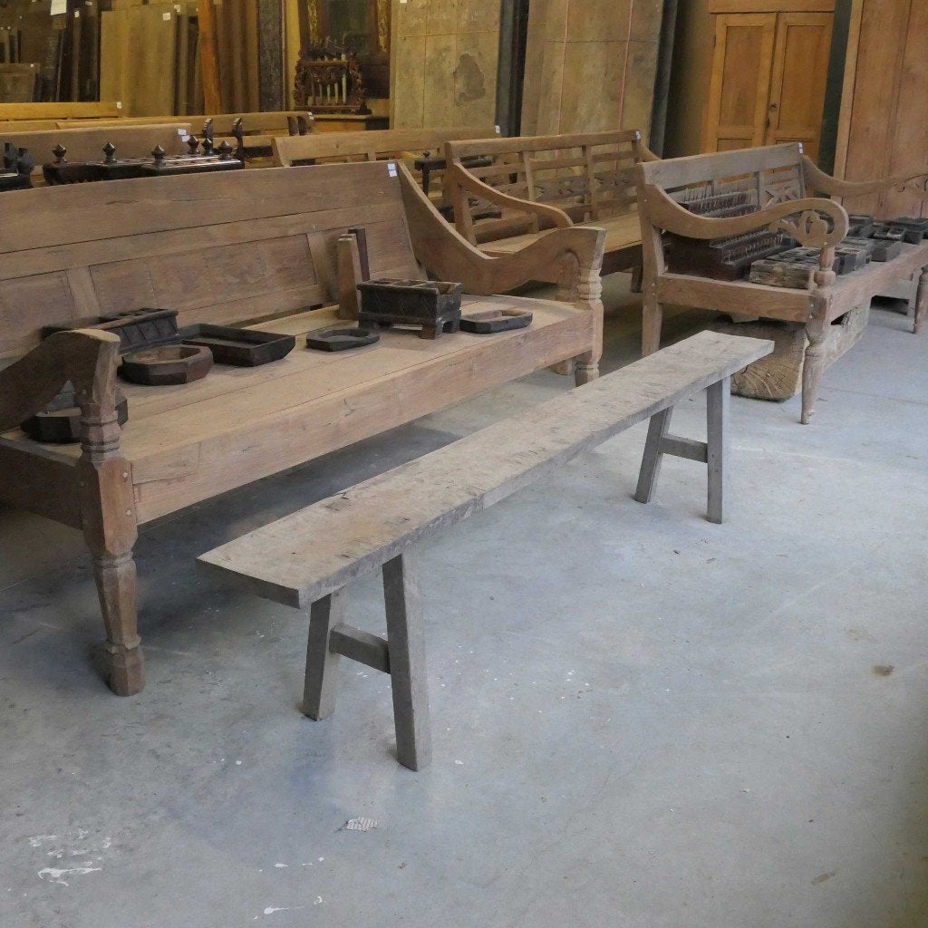 Dinklik bankjes oude teak hout bank tuin terras smal bankje, Ophalen of Verzenden