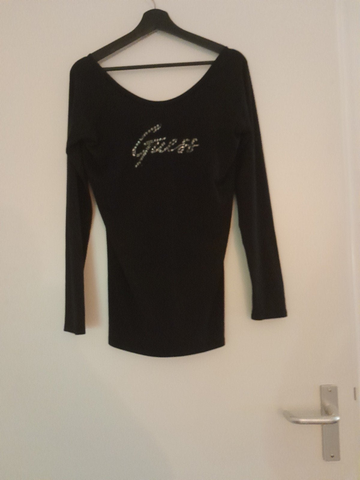 Zwarte Guess longsleeve met strass logo - Maat XL, Guess, Zwart, Maat 46/48 (XL) of groter, Ophalen of Verzenden