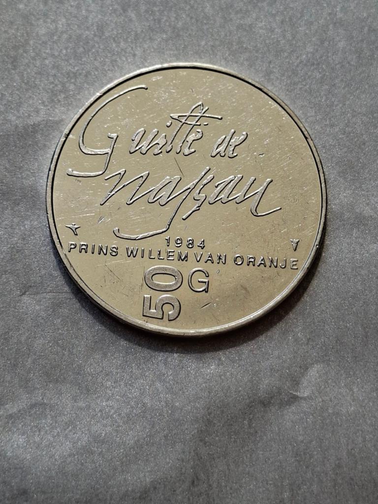 50 gulden 1984 zilver Guitte At Nassau, Postzegels en Munten, Munten | Nederland, Koningin Beatrix, Zilver, Ophalen of Verzenden